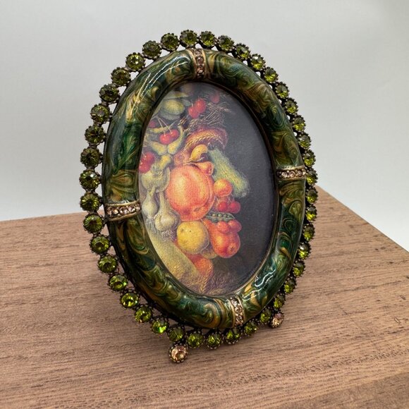 JAY STRONGWATER small oval frame ENAMEL Green SWAROVSKI CRYSTALS - Picture 2 of 12